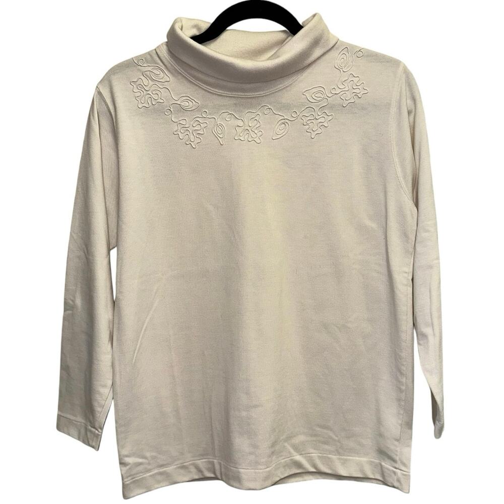 Vintage Blast Petites Cream Embroidered Turtleneck‎ Top Women's
